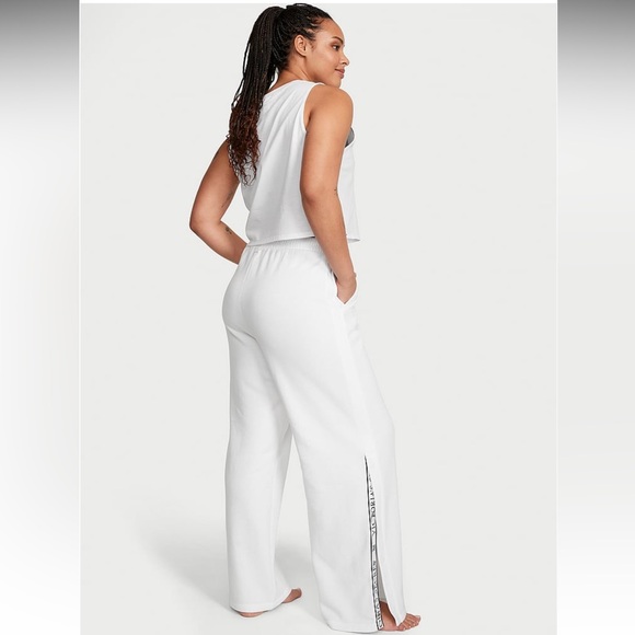 VICTORIA'S SECRET Cotton Fleece Wide-Leg Snap Lounge Sweatpants - Picture 3 of 9